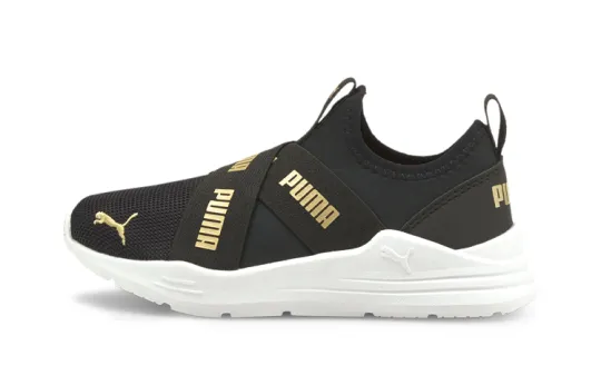 Puma Wired Run Slip-On Little Kid 'Black Team Gold'