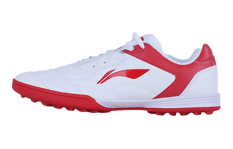 Li Ning TF Slip Resistant Cushioning Abrasion Resistant Low top Soccer Shoes White Red Kids'
