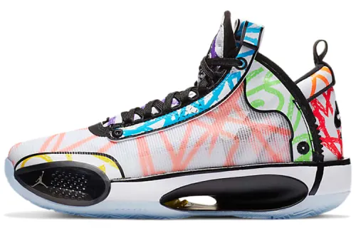 Jordan × Zion Williamson Air Jordan 34 comfortable and versatile GS wear-resistant mid-top basketball shoes crayon graffiti same style for men and women
