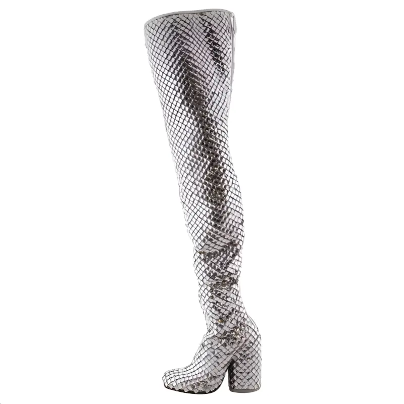 Burberry Anita Over the knee Boots 11cm Women's Silver