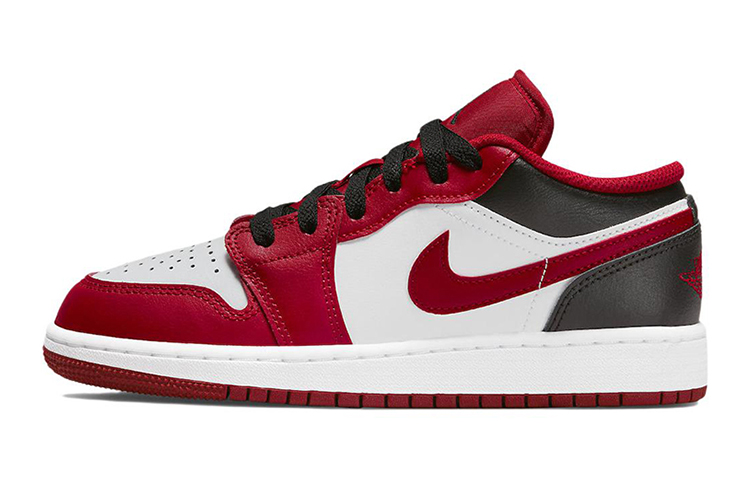 Jordan Air Jordan 1 Low Leather Comfortable Sports Shock Absorption Low Top Children's Basketball Shoes Red and White