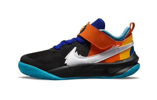 Space Jam x Nike Team Hustle D 10 SE Space Jam Collaboration Velcro Wear-Resistant Low-top Children's Basketball Shoes Black Orange Blue Color Matching Children's