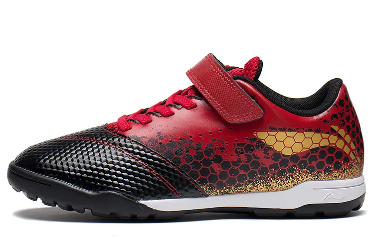Li Ning YOUNG Strike Synthetic Leather Color Block Kids' Soccer Shoes Black Red