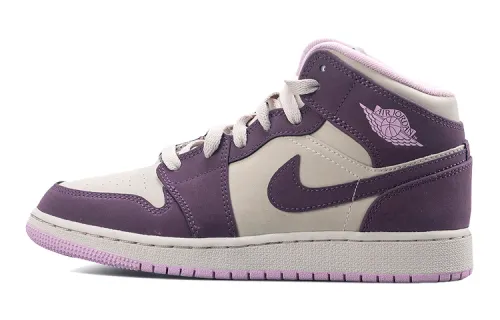 Jordan Air Jordan 1 Mid leather sports comfort GS mid-top basketball shoes pink and purple same style for men and women