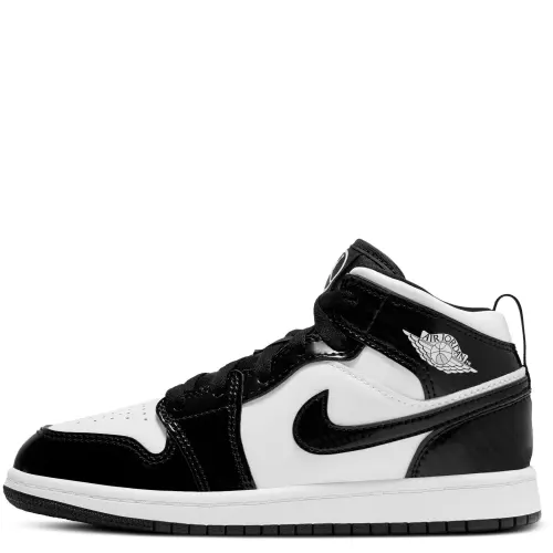 Jordan 1 Mid SE synthetic leather All-star trendy sports non-slip shock-absorbing wear-resistant mid-top children's basketball shoes black and white for children and middle-aged children