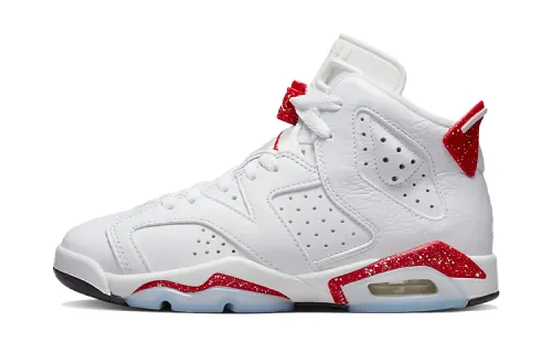Jordan Air Jordan 6 Red Oreo leather, comfortable and versatile GS, non-slip, shock-absorbing and wear-resistant, high-top basketball shoes, white and red, same style for men and women