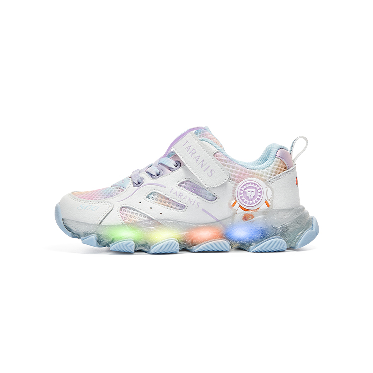TARANIS Kindergarten Sports Shoes Series Anti-slip Anti-collision Flashing Shoes Comfortable and Lightweight Low-top Running Shoes White Color Children's Style