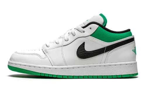 Jordan 1 Low White Lucky Green Tumbled Leather GS