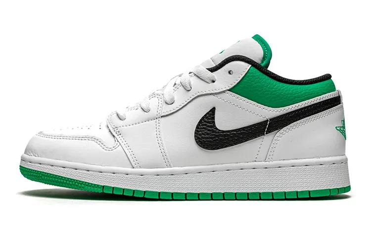 Jordan 1 Low White Lucky Green Tumbled Leather GS