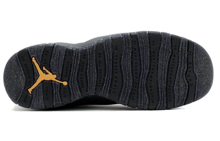 Кроссовки Jordan JordanAir Jordan 10 Retro New York City NYC 2016 GS (черные) — 黑/深灰色/金属黄金 — фото 5