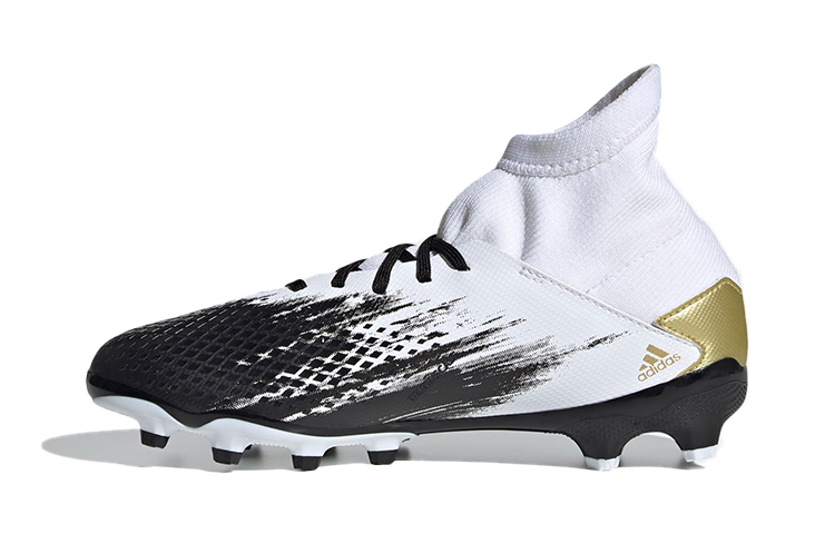 Adidas PREDATOR series Mutator 20.3 MG round head lace non-slip middle top children's football shoes white and black children's style