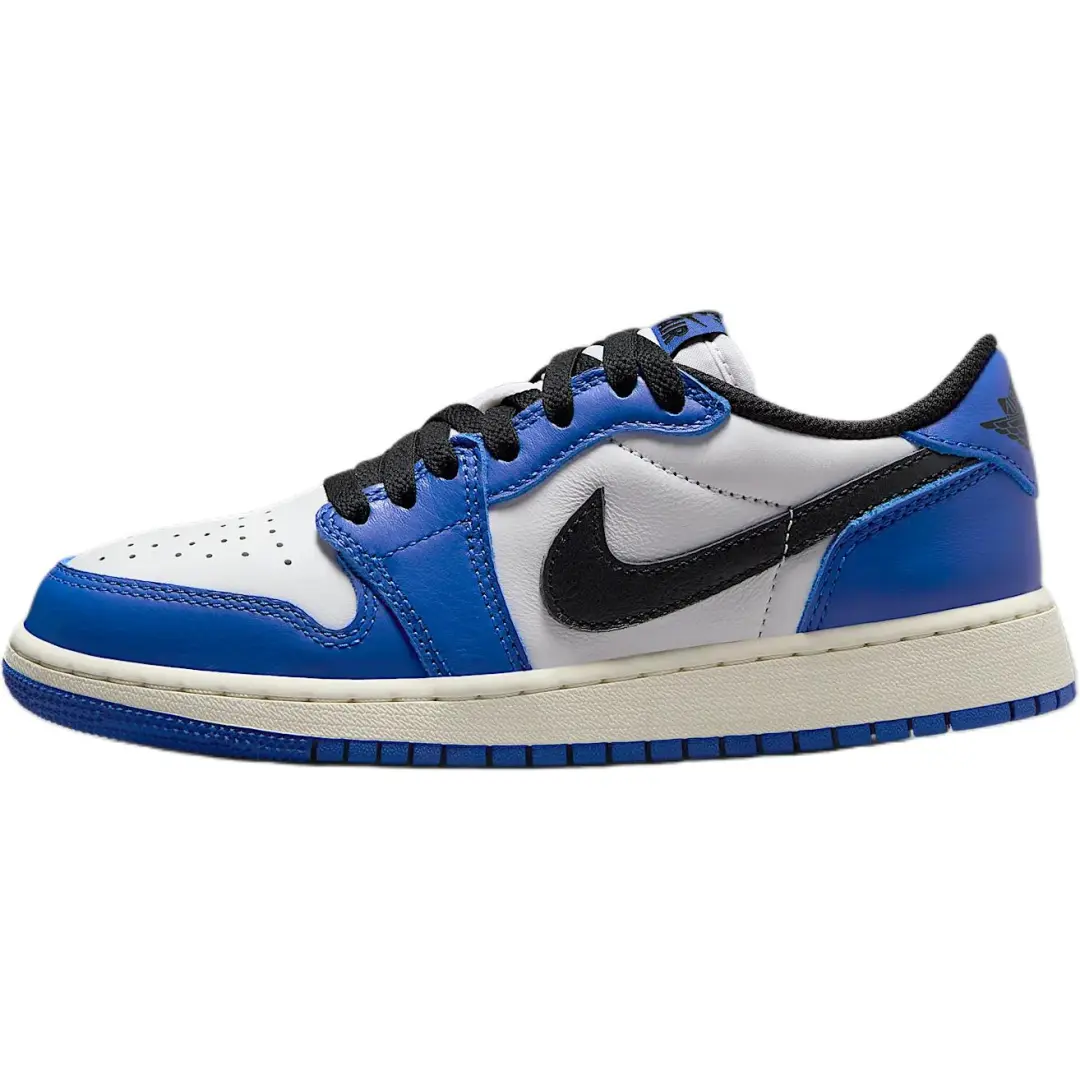 Jordan Air Jordan 1 Leather Low top Children's Basketball Shoes White/Black/Royal Blue Unisex