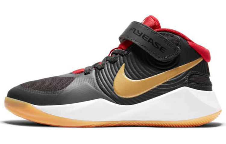 Баскетбольные кроссовки Nike Team Hustle D 9 FlyEase GS (черно-красно-золотые)