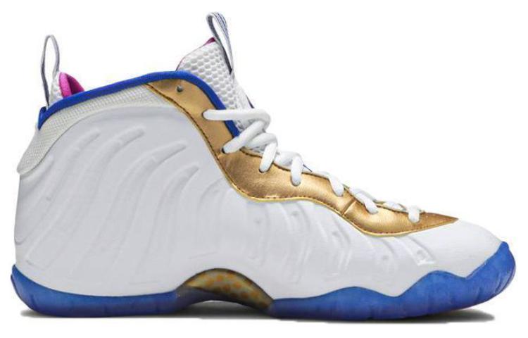 Кроссовки Nike Foamposite One (бело-сине-золотой) — Белый / золотой / синийфиолетовый — фото 3