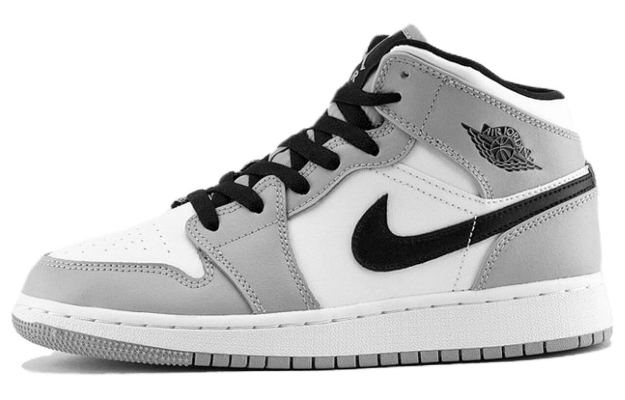 Jordan Air Jordan 1 Mid «LT Smoke Grey» Little Dior, удобные, универсальные и износостойкие. средней высоты детские Баскетбольная обувь серый белый