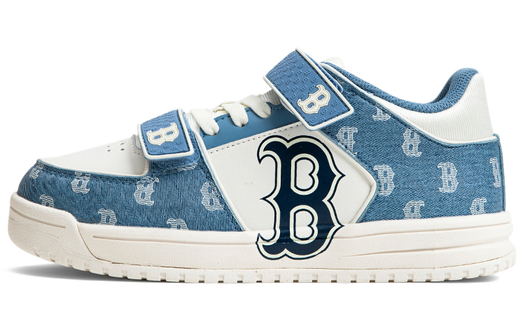 MLB Chunky Liner canvas leather, thick lining denim, letters, comfortable for daily use, non-slip and wear-resistant, low-cut lifestyle shoes, dark sky blue, same style for men and women