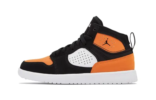Jordan Access Millennium Contrast Color Lace-Up Non-Slip Wear-Resistant Breathable Mid-top Retro Basketball Shoes Black Orange Children's