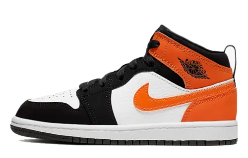 Jordan Air Jordan 1 Mid 'Shattered Backboard' smashed, trendy and comfortable, non-slip, shock-absorbing and wear-resistant support, mid-top, children's basketball shoes, black, white and orange, for children and middle-aged children
