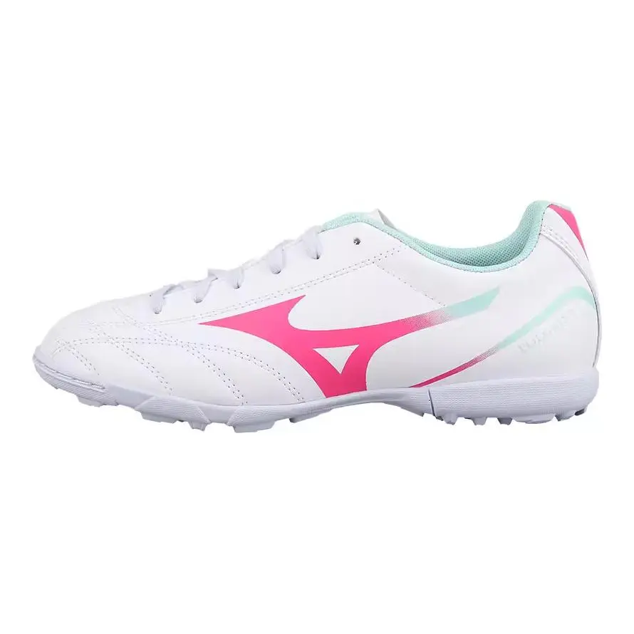 Mizuno PU Polyurethane Slip Resistant Abrasion Resistant Low top Kids' Soccer Shoes White Pink Kids'