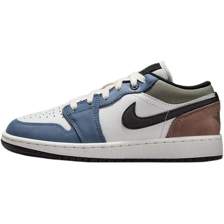 Jordan Air Jordan 1 Slip Resistant Abrasion Resistant Low top Children's Basketball Shoes White Blue Unisex