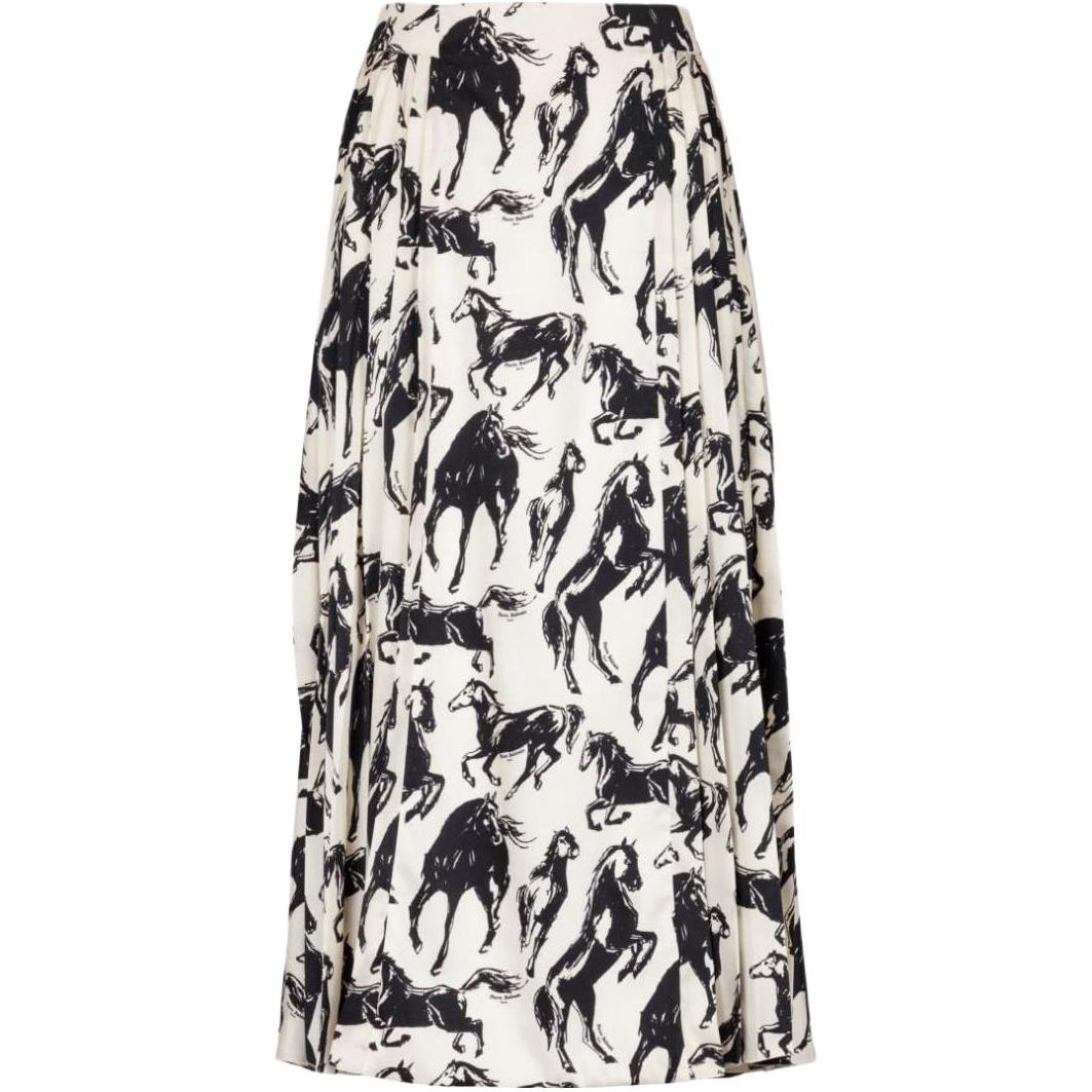 BALMAIN Balmain FW23 horse print pleated casual long skirt for women, off-white