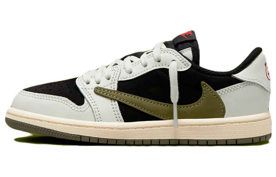 Кроссовки Travis Travis Scott x Jordan Air Jordan 1 Low OG "Olive" PS (черно-бело-зеленые)