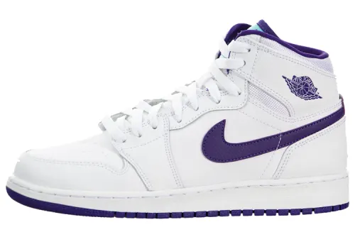 Jordan Air Jordan 1 Retro High Leather Cushioning Balance Mid top Basketball Shoes White Purple Unisex