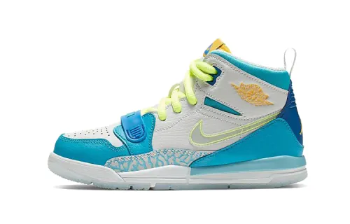 Jordan Legacy 312 BP comfortable and durable mid-top retro basketball shoes white and blue for children