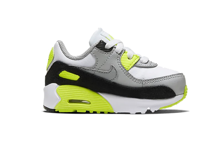 Детские кроссовки Nike Air Max 90 LTR PU (серо-желтые) — 白色/浅烟灰/荧光黄/微粒灰 — фото 3