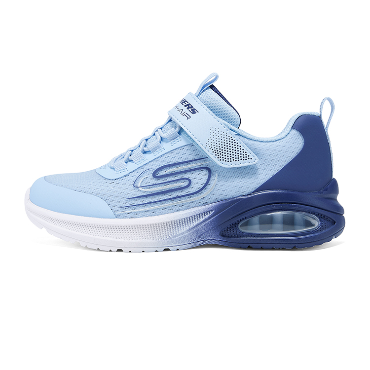Skechers kids Skechers children's synthetic leather mesh Wind Leopard running shoes technology sports outdoor non-slip wear-resistant lightweight shock absorption low-cut running shoes light blue/navy blue children's style