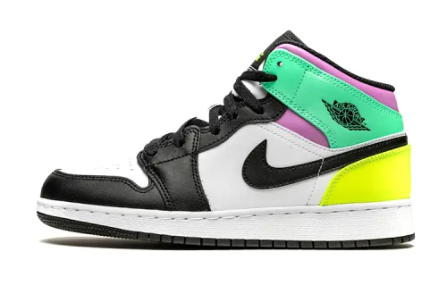 Jordan Air Jordan 1 Mid synthetic leather artificial leather trendy wrapping GS mid-top basketball shoes black purple green same style for men and women