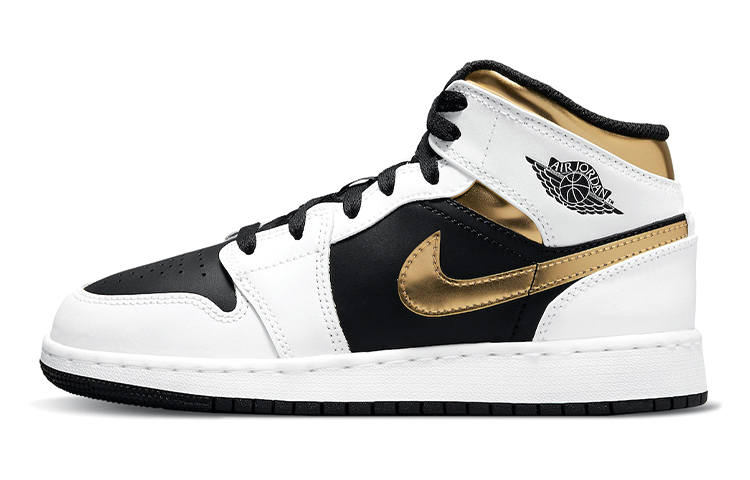 Кеды Jordan Air Jordan 1 Mid (бело-черно-золотые) — фото 1