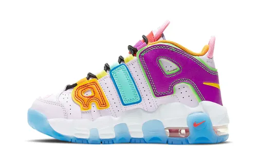 Nike Air More Uptempo BP Classic Air Cushion Retro Mid-top Children's Basketball Shoes Yellow Blue Purple Children