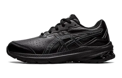 ASICS GT-1000 Leather 2 running shoes, cushioning and escort, long-lasting wear without fatigue, campus fitness, lightweight, sweat-wicking and stable, shock-absorbing, wear-resistant, rebound, breathable support, low-cut children's running shoes, black, teenagers