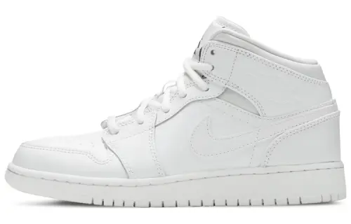 Jordan Air Jordan 1 Leather Retro Mid White Anti-slip Shock Absorption Mid-top Children's Basketball Shoes White Unisex