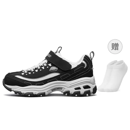 Skechers kids Skechers children's heightening comfortable fashion versatile Velcro lightweight wear-resistant breathable support low-cut children's casual shoes white and black teenagers