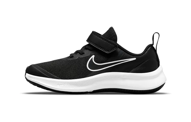 Nike Star Runner 3 Comfortable Wear resistant, Non slip And Breathable Low top Kids' Running Shoes Black White