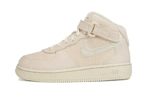 Stussy x Nike Air Force 1 classic casual non-slip shock absorption mid-top children's sneakers linen color small and medium-sized children