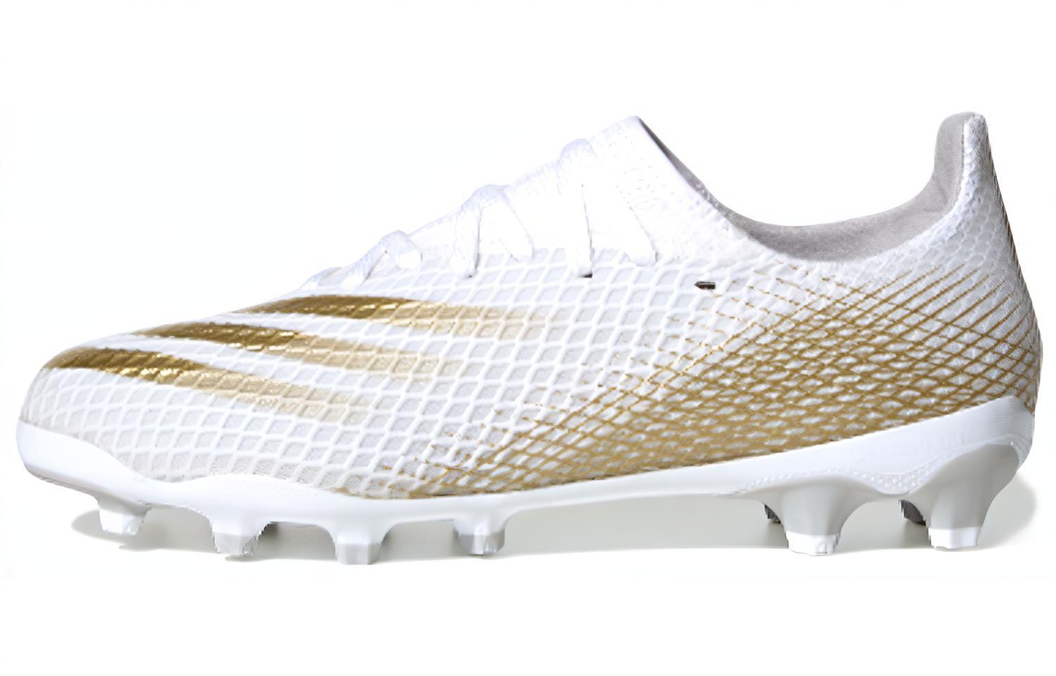 Детские футбольные бутсы adidas X Ghosted.3 MG J (бело-золотые)