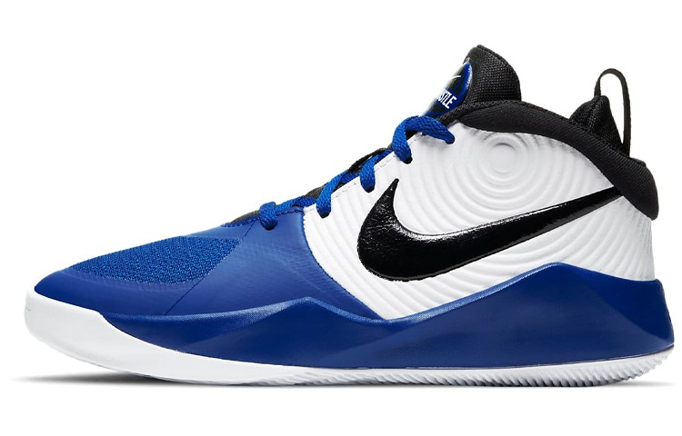 Nike Team Hustle D 9 Mid top Performance Basketball Shoes Black Blue White Unisex