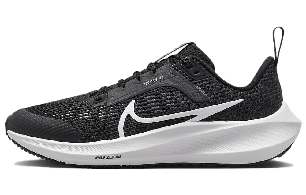 Nike Air Zoom Pegasus 40 fabric foam breathable and comfortable GS anti-slip shock absorption wear-resistant low-top running shoes black and white children's style