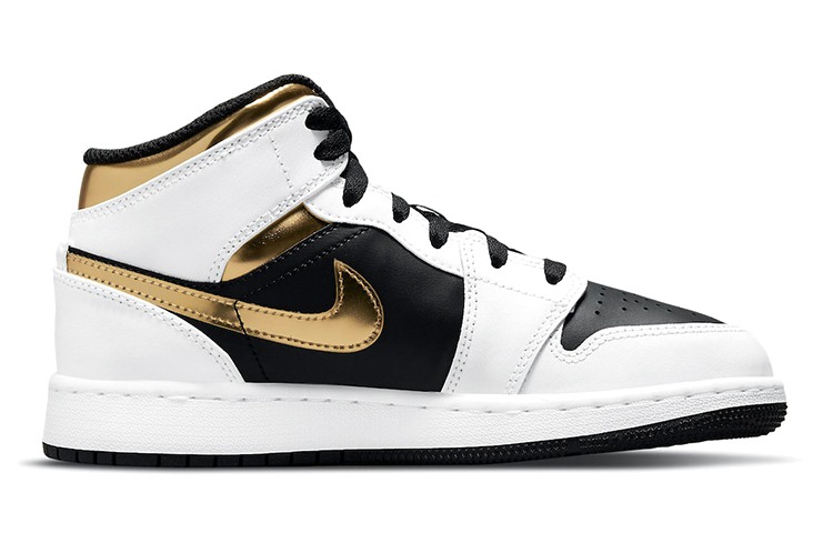 Кеды Jordan Air Jordan 1 Mid (бело-черно-золотые) — фото 4
