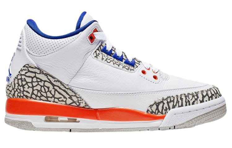 Мужские кроссовки Jordan Air Jordan 3 Knicks GS (бело-сине-оранжевые) — фото 4