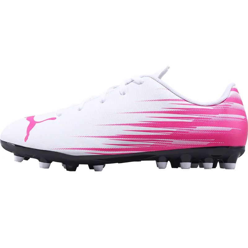 PUMA Abrasion Resistant Lightweight Cushioning Low top Kids' Soccer Shoes White/Vibrant Pink Unisex