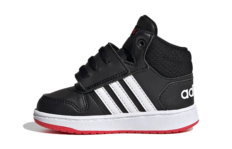 Adidas Neo Hoops 2.0 Mid Leather Breathable Mid top Vintage Basketball Shoes Black White Red Infant And Toddler