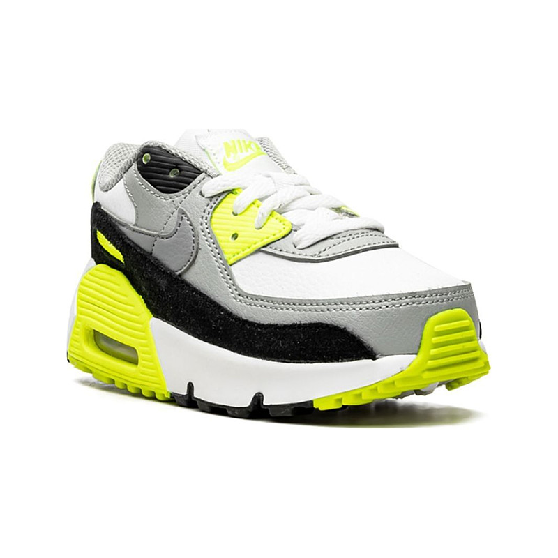 Детские кроссовки Nike Air Max 90 LTR PU (серо-желтые) — 白色/浅烟灰/荧光黄/微粒灰 — фото 4