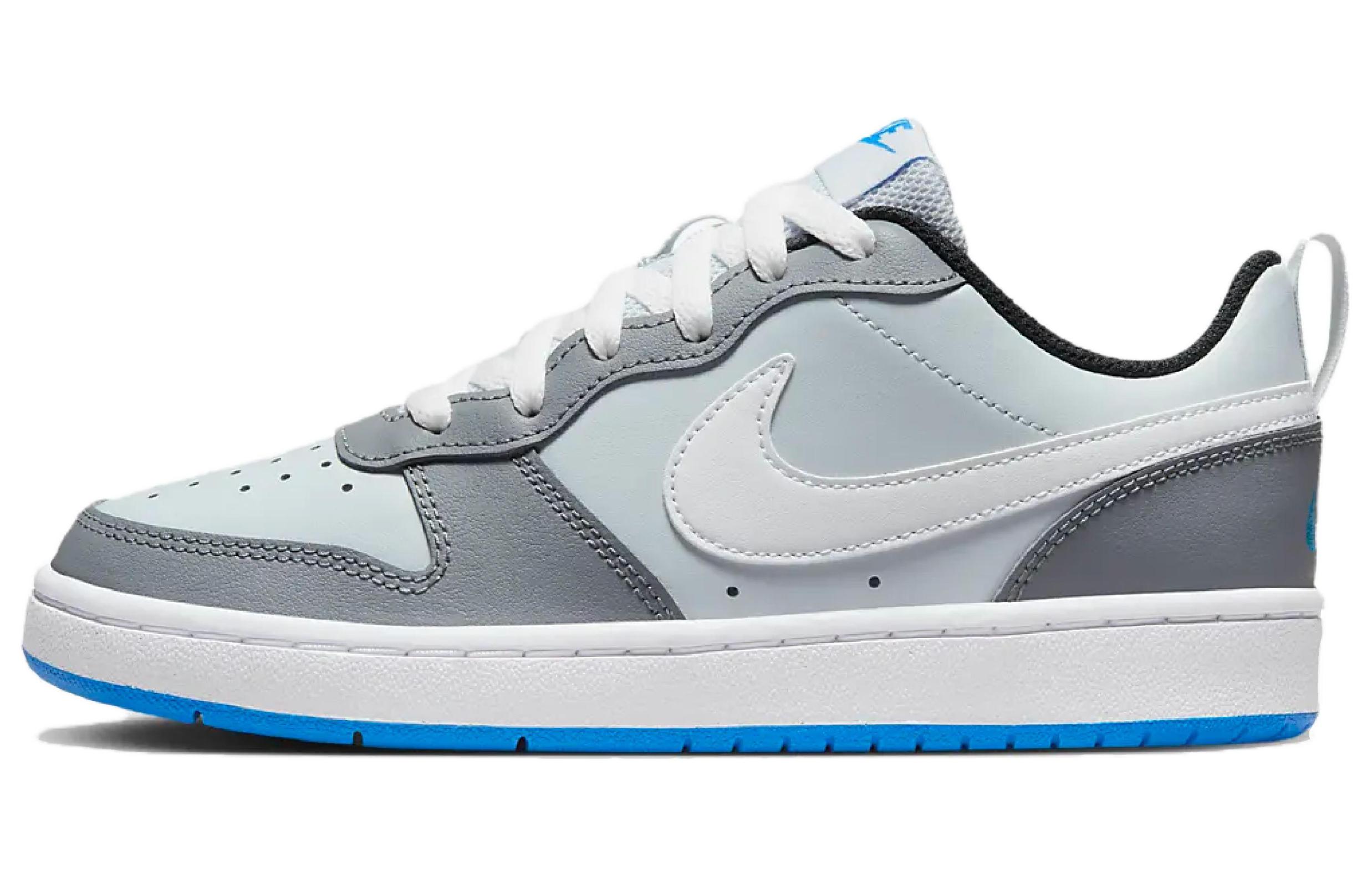 Nike Court Borough Low 2 SE leather casual flexible adaptable non-slip shock absorption low-top children's sneakers gray and white