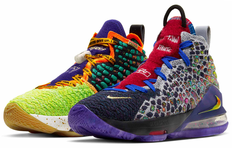 Nike Lebron 17 \"What The\" Lebron 17 Fashion and Fashion Sports Wear-resistant Middle-top Children's Basketball Shoes Mandarin Duck Purple Green