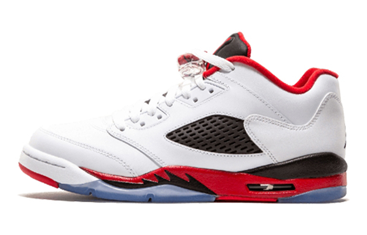 Jordan Air Jordan 5 Retro Fire Red Leather GS Non-Slip Shock Absorption Low Top Children's Basketball Shoes White Red 2016 Same Style for Men and Women