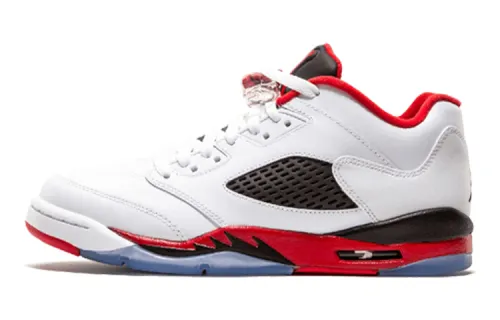 Jordan Air Jordan 5 Retro Fire Red Leather GS Non-Slip Shock Absorption Low Top Basketball Shoes White Red 2016 Same Style for Men and Women
